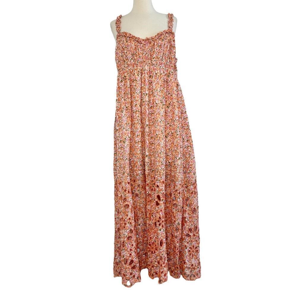 ANTHROPOLOGIE Babydoll Sweetheart Maxi Dress Floral Eyelet Cut Out Hem Sz XL NEW - Picture 3 of 12
